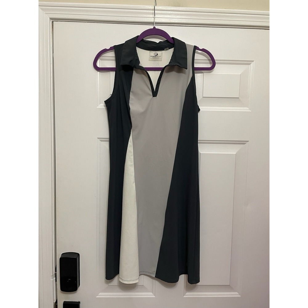 FORAY GOLF Birds In Paradise Gray Black V-Neck Sleeveless Golf Dress Size S